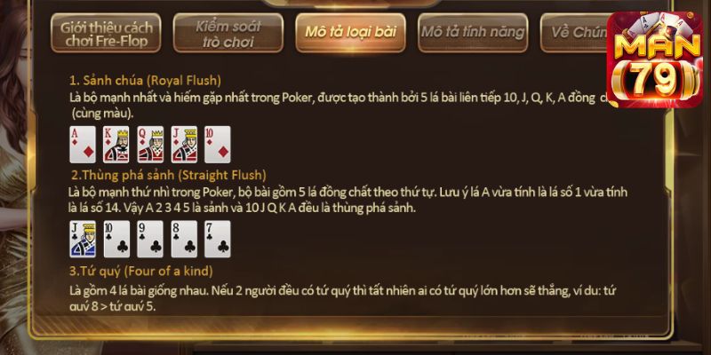 Mô tả những tổ hợp thường thấy trong siêu phẩm Poker